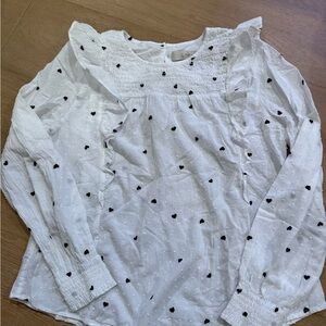 White Loft Long Sleeve Blouse with hearts. Petite S